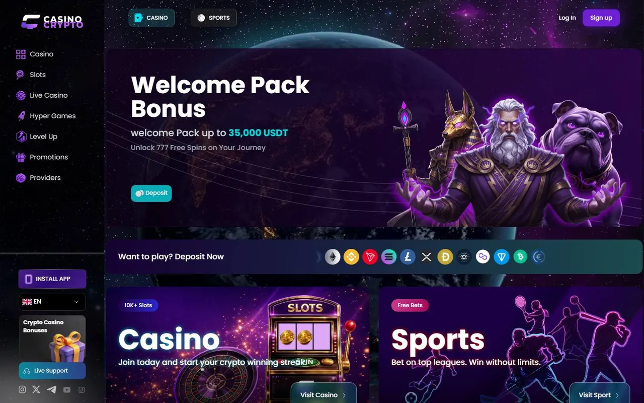 Page d’accueil de CasinoCrypto.io