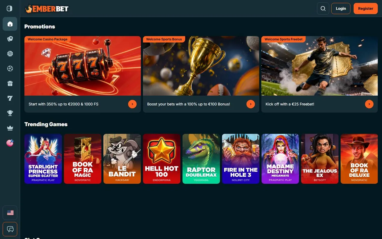 Page d’accueil de Emberbet Casino