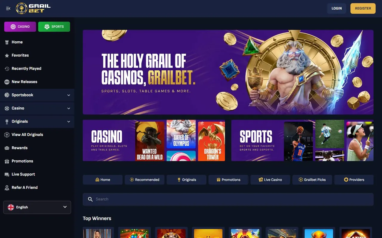 Page d’accueil de Grailbet Casino