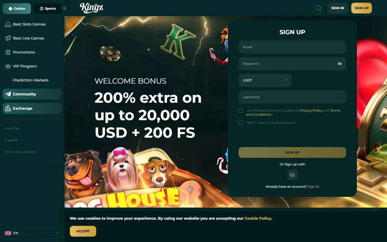 Page d’accueil de Kingzwin Casino
