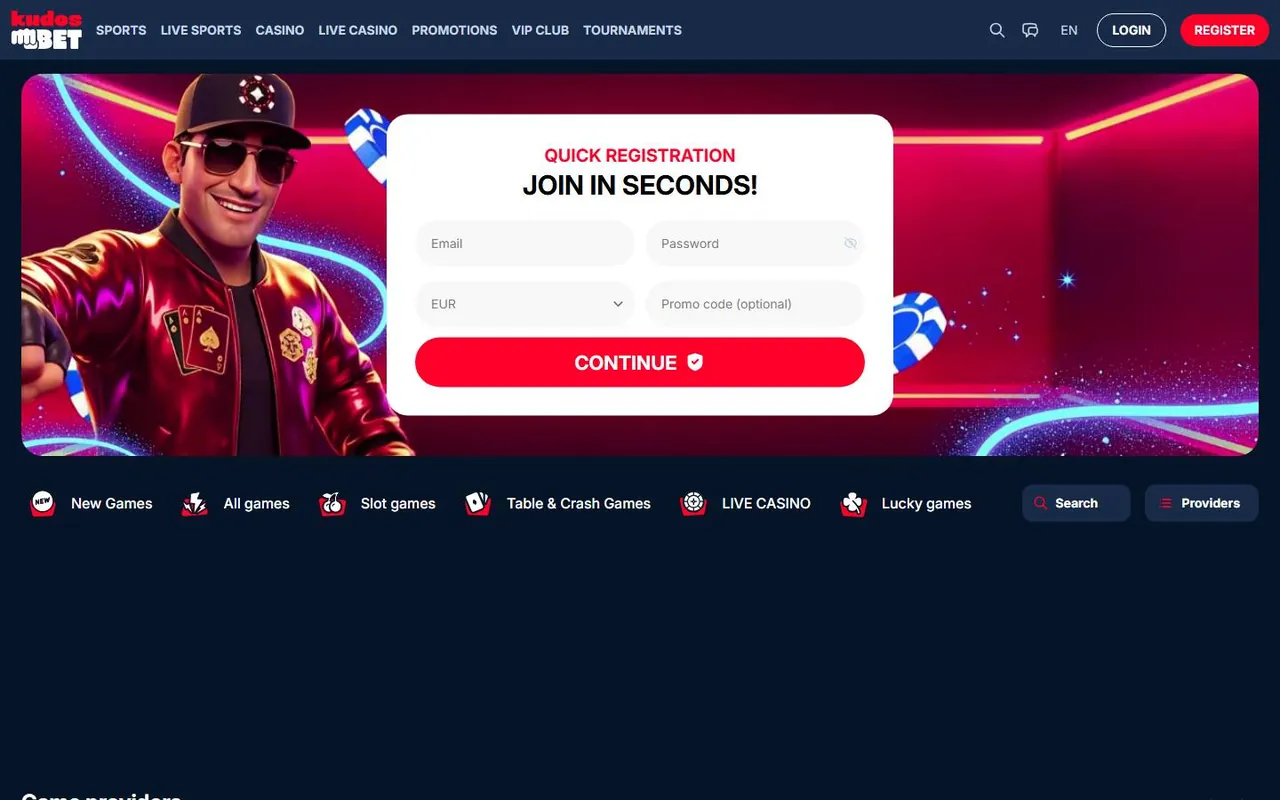 Page d’accueil de Kudosbet Casino
