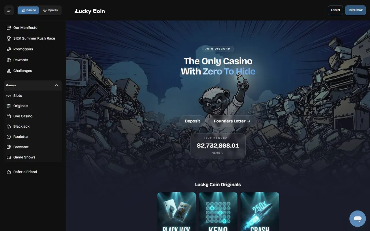 Page d’accueil de Lucky Coin Casino
