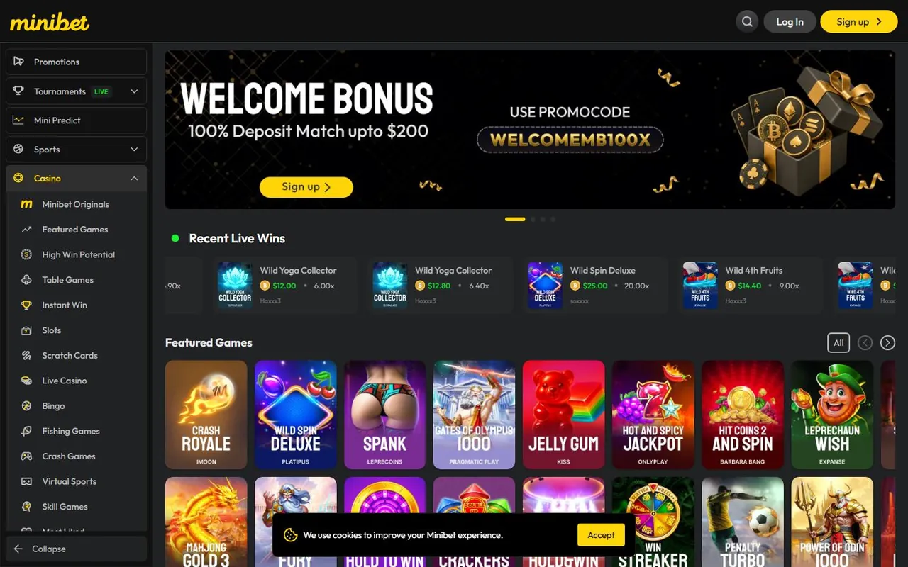 Page d’accueil de Minibet Games