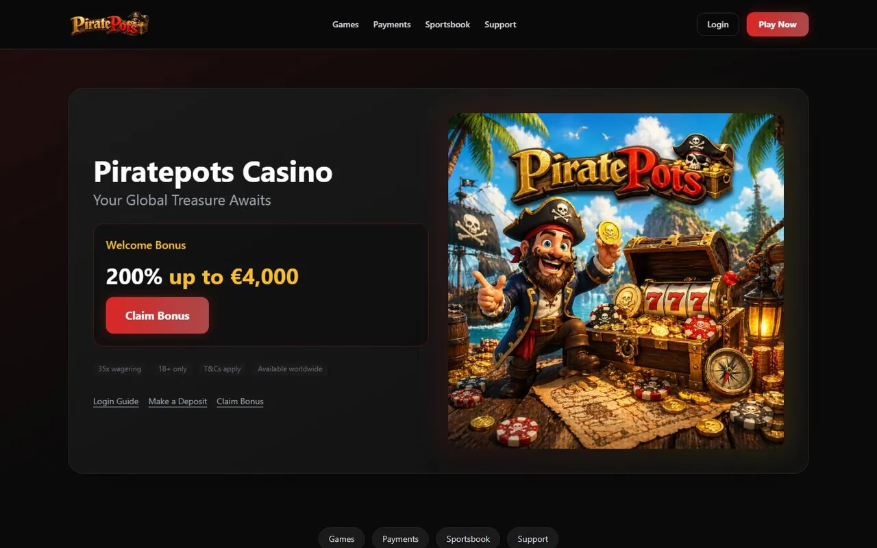 Page d’accueil de Piratepots Casino