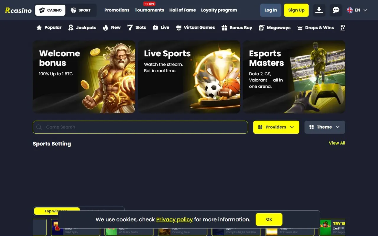 Page d’accueil de RCasino