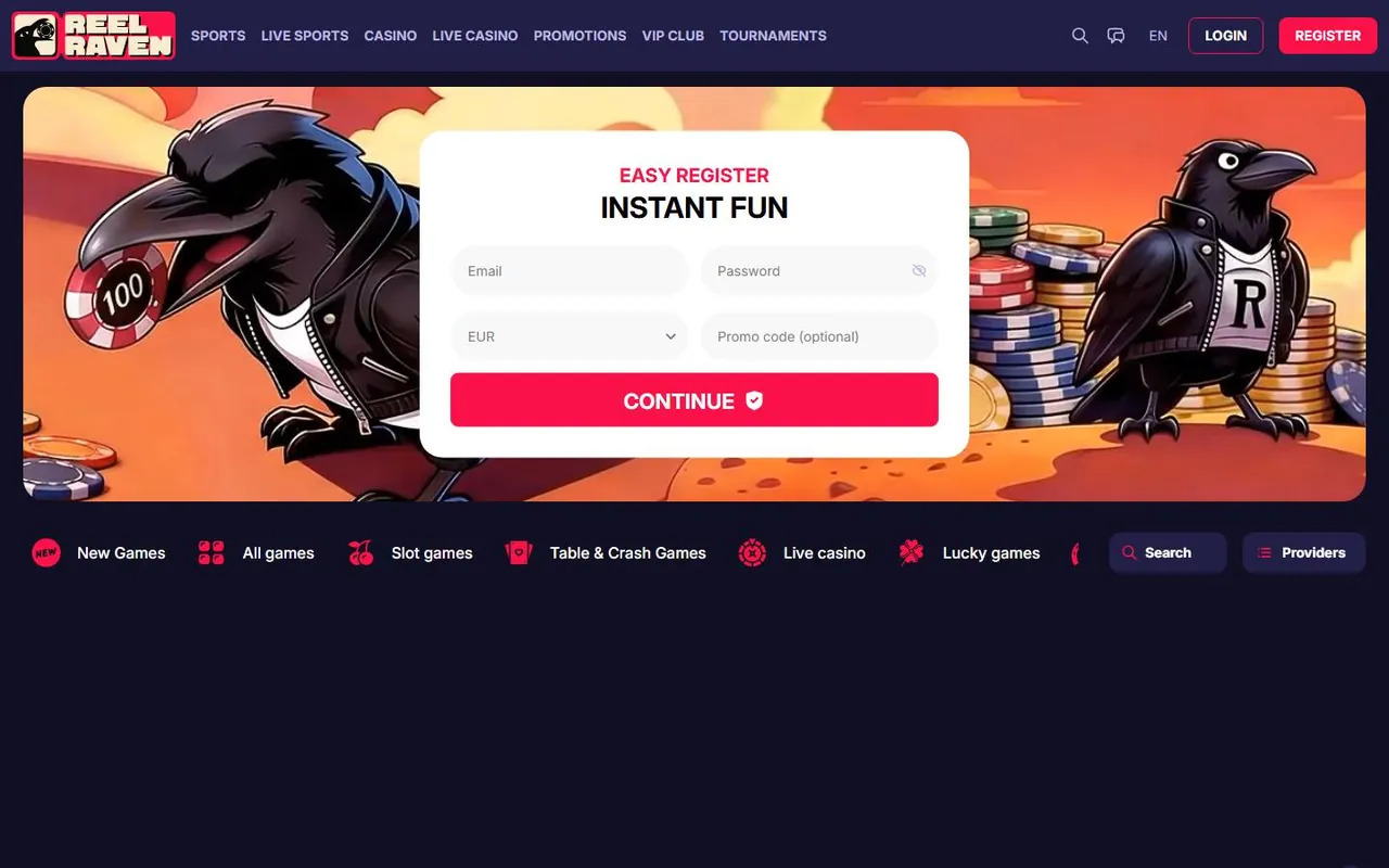 Page d’accueil de ReelRaven Casino