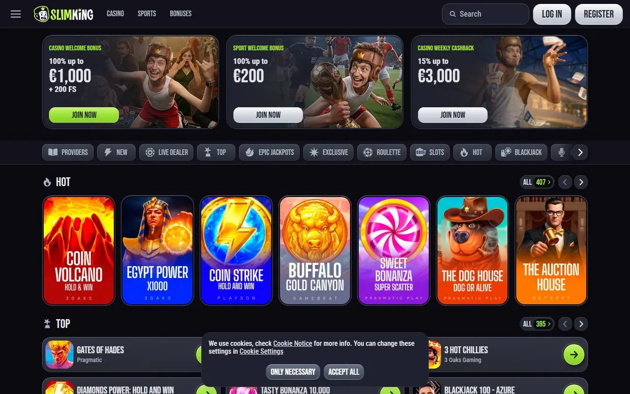 Page d’accueil de SlimKing Casino