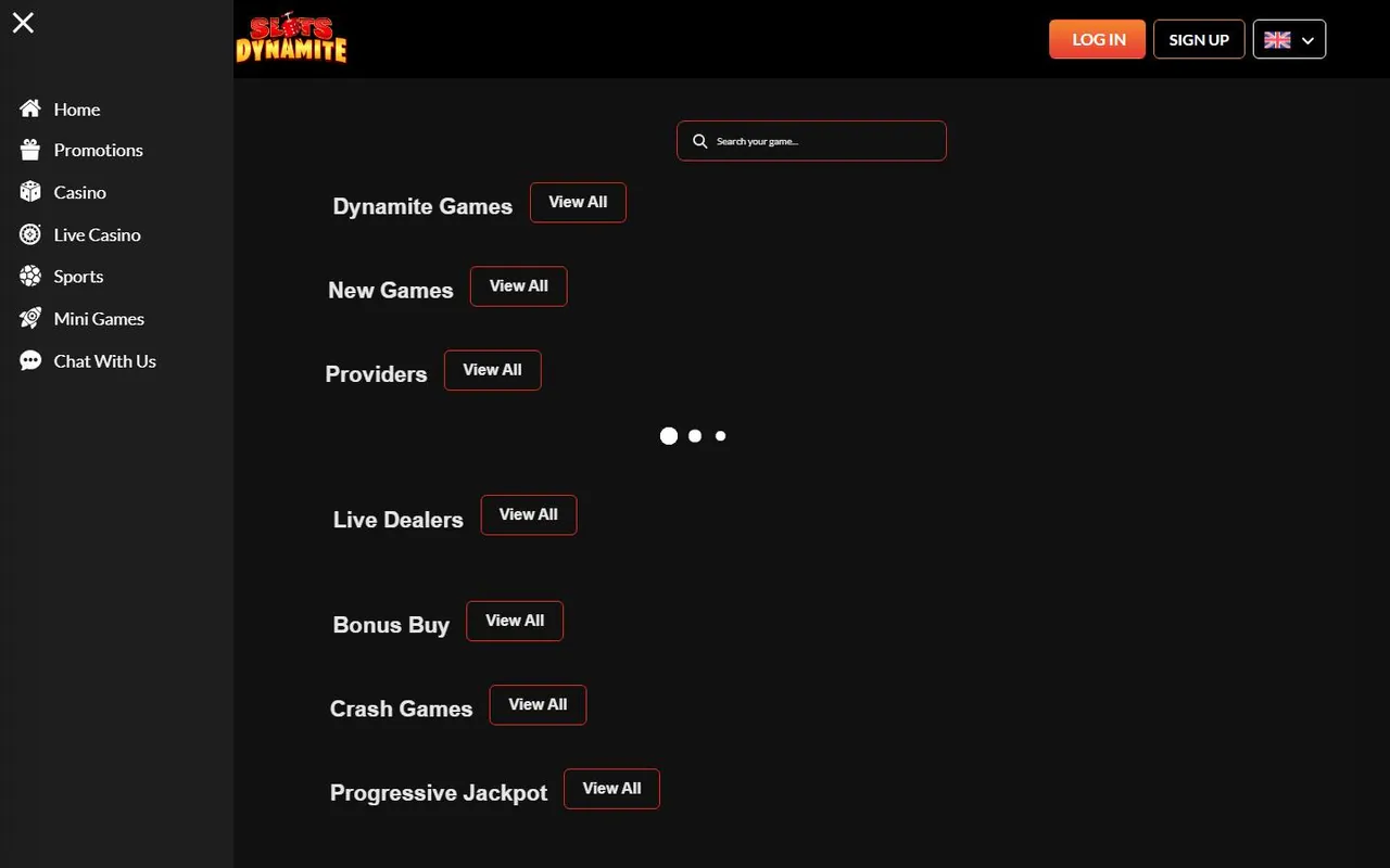 Page d’accueil de SlotsDynamite Casino