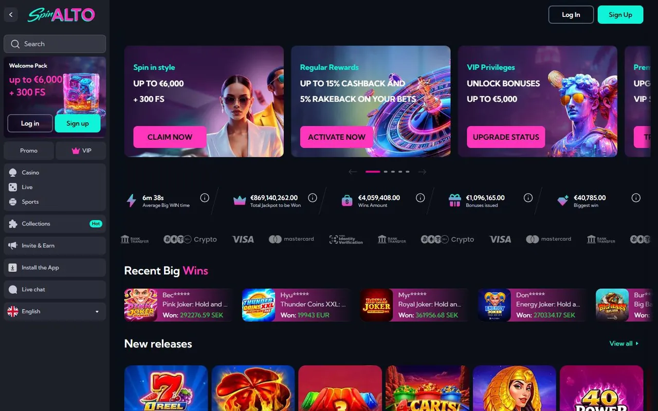 Page d’accueil de Spinalto Casino